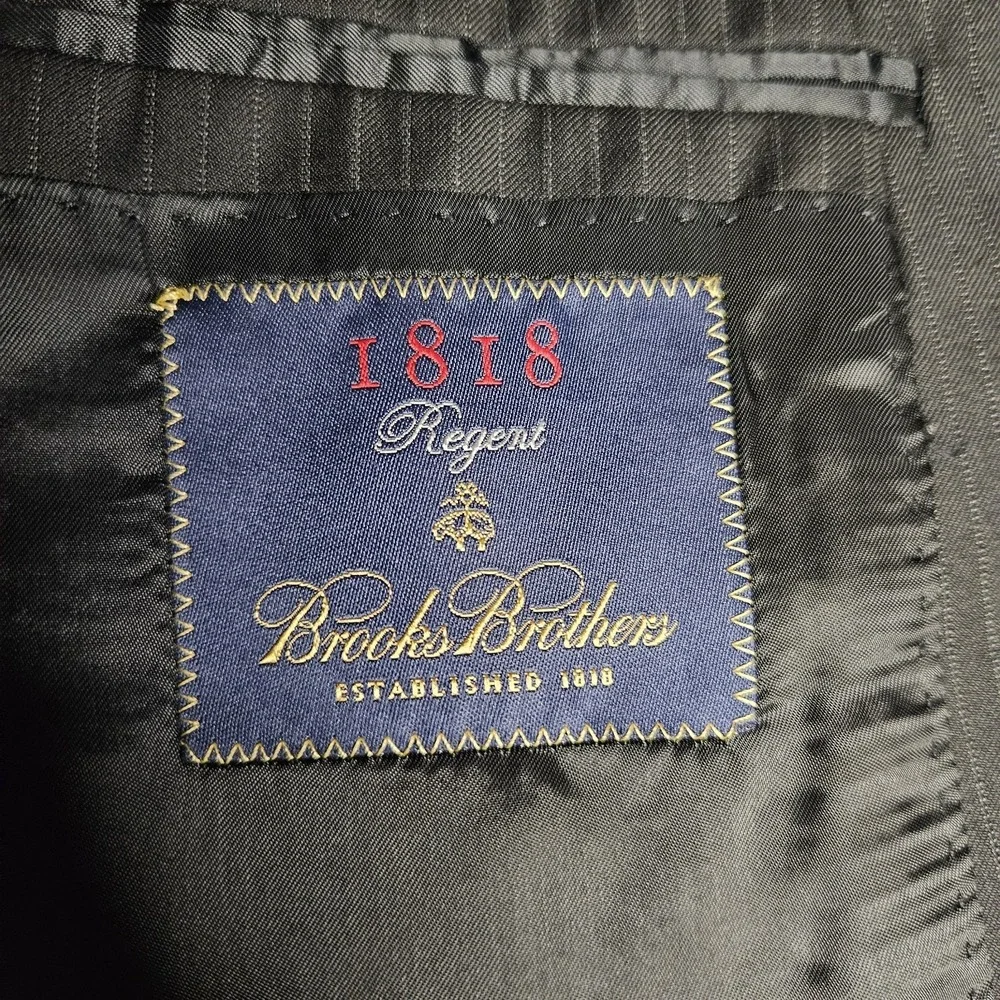 Brooks Brothers Mens‎ Blazer 42R 1818 Regent Wool Jacket Pinstripe Black Italy
